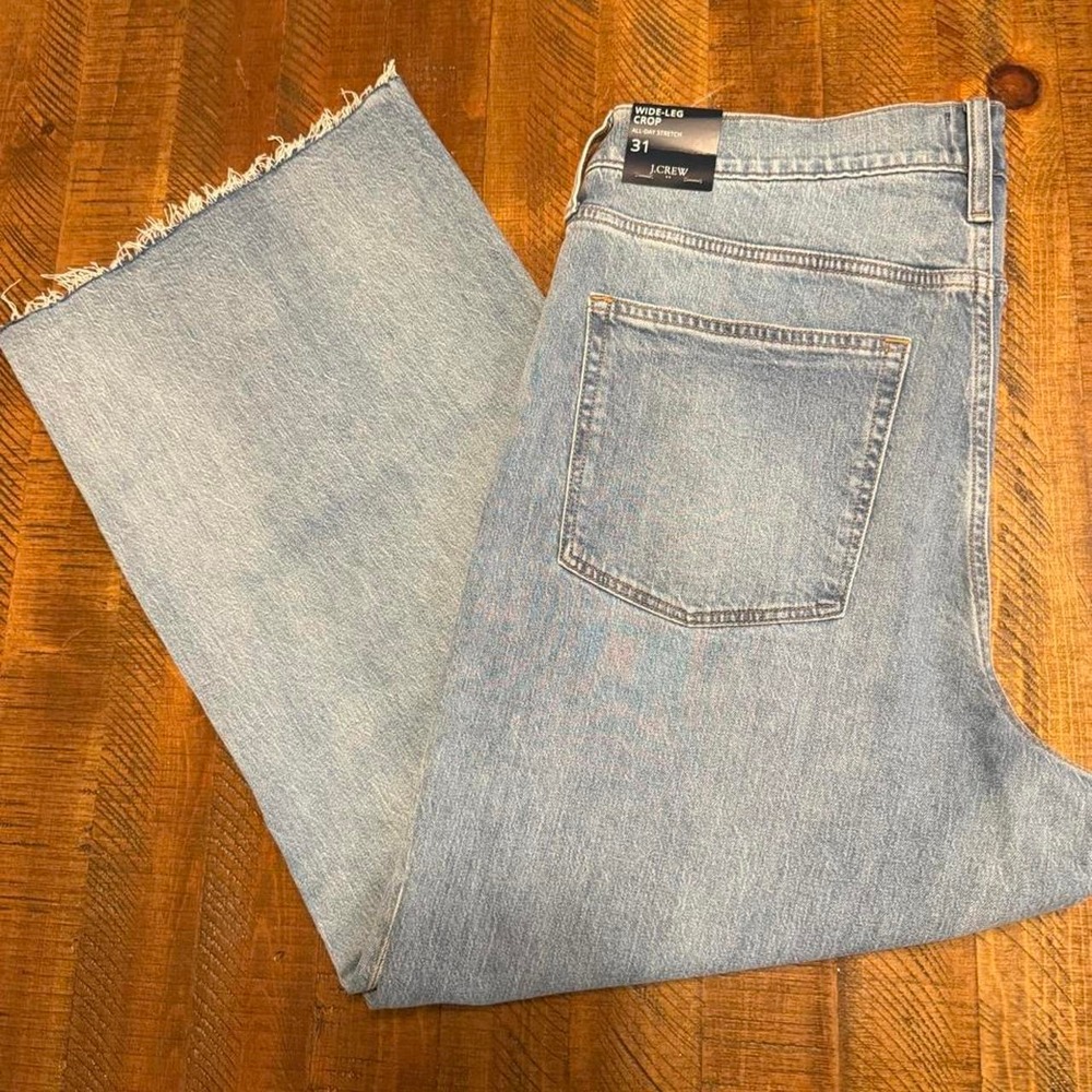 J Crew Women's Wide Leg Cropped New Blue Jeans Pants Medium Wash 31 NWT